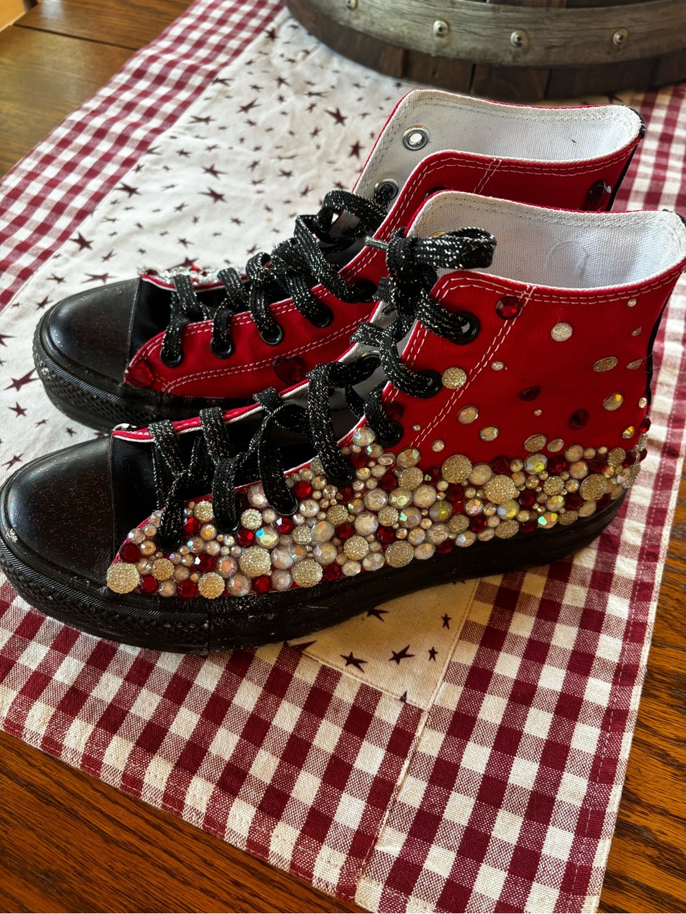 Red Blinged Up Converse Sneakers